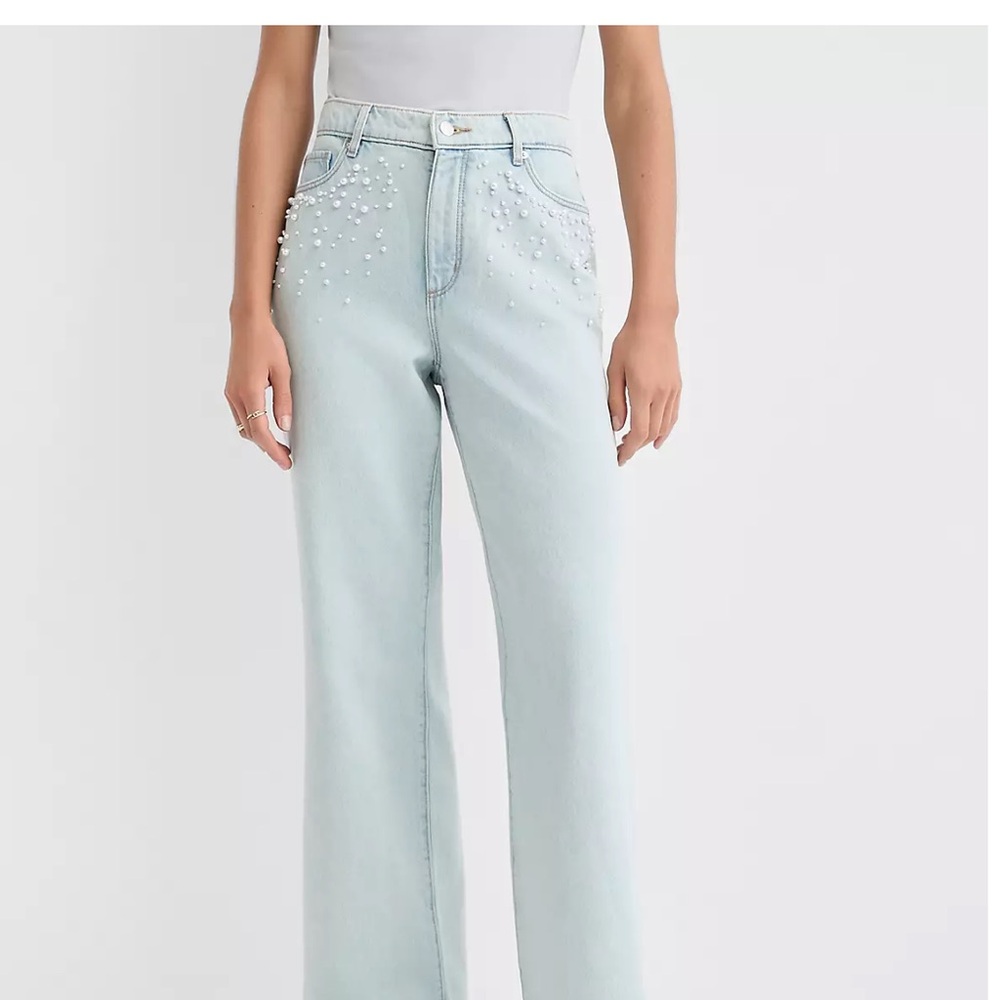 LOFT Light Indigo Pearlized Wide Leg Jeans 10 Petite
